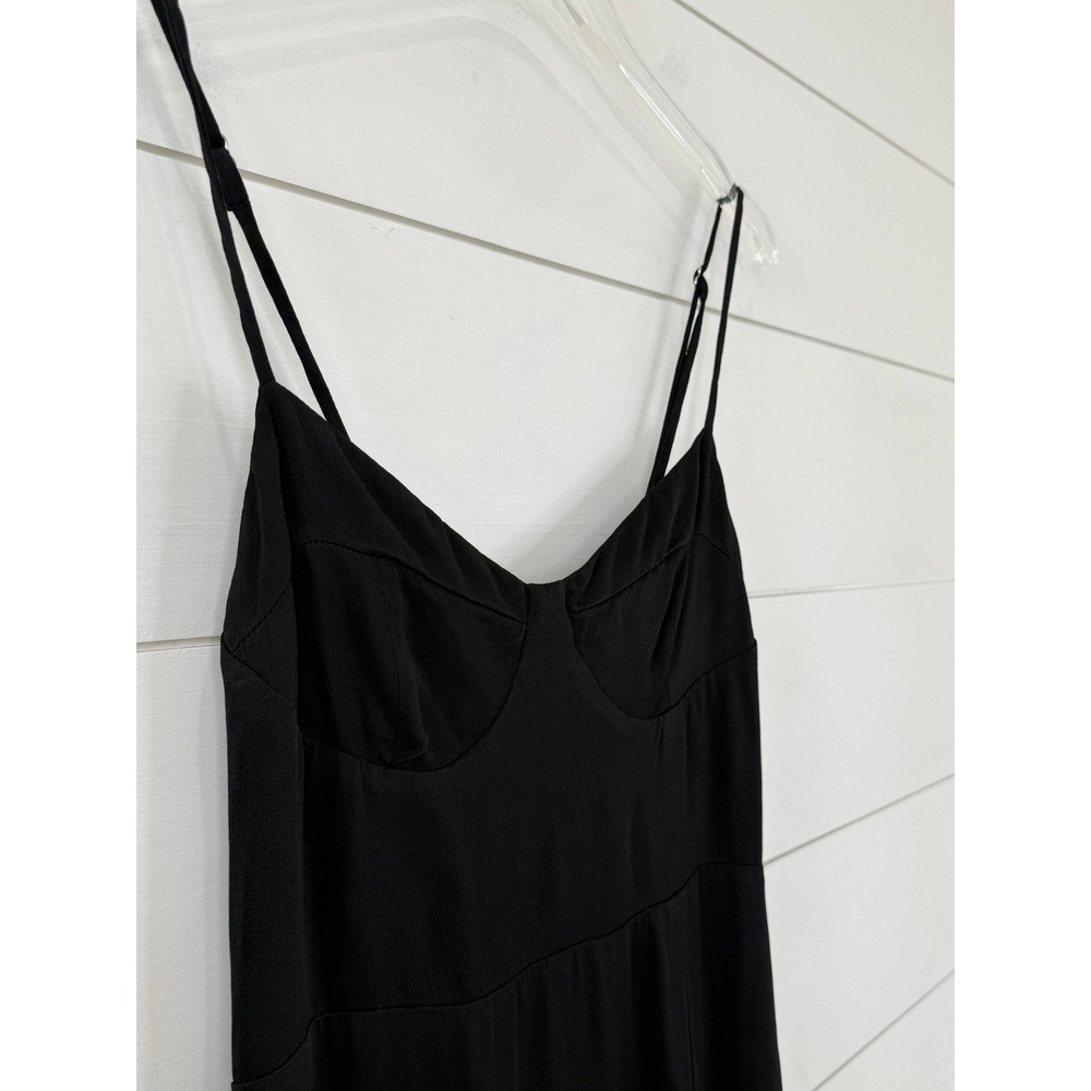Sophie Rue Black Slip Midi Dress Seamed Bust Side Slit Minimalist M - Picture 4 of 9